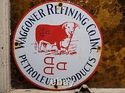 Vintage Waggoner Refining Co Porcelain Sign Petroleum Oil Cattle DDD Ranch Steer