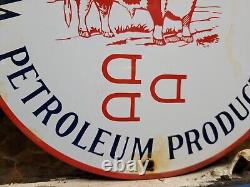 Vintage Waggoner Refining Co Porcelain Sign Petroleum Oil Cattle DDD Ranch Steer