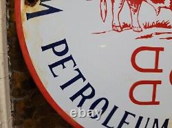 Vintage Waggoner Refining Co Porcelain Sign Petroleum Oil Cattle DDD Ranch Steer