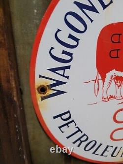 Vintage Waggoner Refining Co Porcelain Sign Petroleum Oil Cattle DDD Ranch Steer