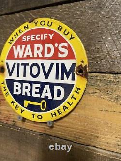 Vintage Wards Vitovim Porcelain Sign Bakery Shop Bread Goods Kitchen Gas & Oil