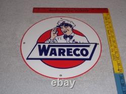 Vintage Wareco Gas Service Station Man 11 3/4 Porcelain Metal Gasoline Oil Sign