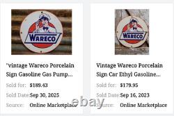 Vintage Wareco Gas Service Station Man 11 3/4 Porcelain Metal Gasoline Oil Sign