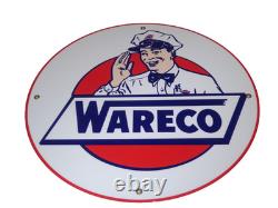 Vintage Wareco Gas Service Station Man 11 3/4 Porcelain Metal Gasoline Oil Sign