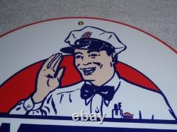 Vintage Wareco Gas Service Station Man 11 3/4 Porcelain Metal Gasoline Oil Sign