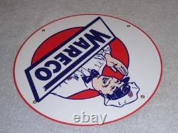 Vintage Wareco Gas Service Station Man 11 3/4 Porcelain Metal Gasoline Oil Sign