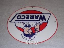 Vintage Wareco Gas Service Station Man 11 3/4 Porcelain Metal Gasoline Oil Sign
