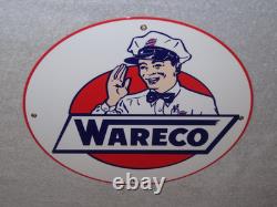 Vintage Wareco Gas Service Station Man 11 3/4 Porcelain Metal Gasoline Oil Sign