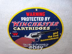 Vintage Warning 2nd Amendment Winchester Revolver 11 3/4 Porcelain Metal Sign
