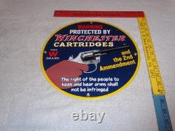 Vintage Warning 2nd Amendment Winchester Revolver 11 3/4 Porcelain Metal Sign