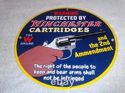 Vintage Warning 2nd Amendment Winchester Revolver 11 3/4 Porcelain Metal Sign