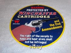 Vintage Warning 2nd Amendment Winchester Revolver 11 3/4 Porcelain Metal Sign