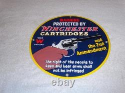 Vintage Warning 2nd Amendment Winchester Revolver 11 3/4 Porcelain Metal Sign