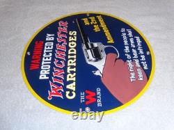 Vintage Warning 2nd Amendment Winchester Revolver 11 3/4 Porcelain Metal Sign