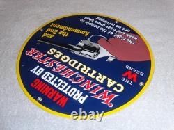 Vintage Warning 2nd Amendment Winchester Revolver 11 3/4 Porcelain Metal Sign