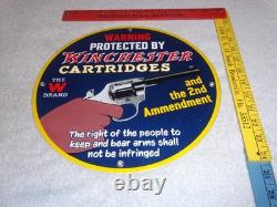 Vintage Warning 2nd Amendment Winchester Revolver 11 3/4 Porcelain Metal Sign