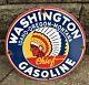 Vintage Washington Gasoline Sign Indian Chief Gas Pump Porcelain Service Sign