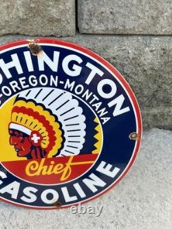 Vintage Washington Indian Gasoline Sign American Chief Gas Pump Porcelain Sign