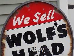 Vintage We Sell Wolf's Head Motor Oil Double Sided Lollipop Sign