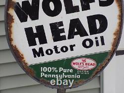 Vintage We Sell Wolf's Head Motor Oil Double Sided Lollipop Sign