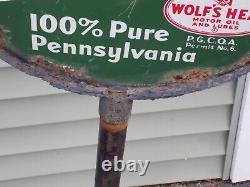 Vintage We Sell Wolf's Head Motor Oil Double Sided Lollipop Sign