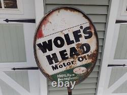 Vintage We Sell Wolf's Head Motor Oil Double Sided Lollipop Sign