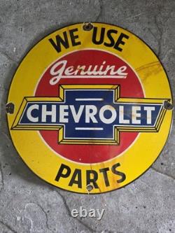 Vintage We Use Genuine Chevrolet Parts Porcelain Sign 12