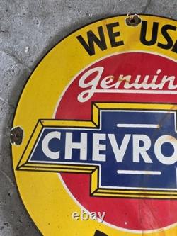 Vintage We Use Genuine Chevrolet Parts Porcelain Sign 12