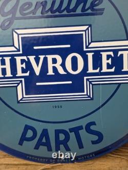 Vintage We Use Genuine Chevrolet Parts Porcelain Sign 12 In Diameter- Nice