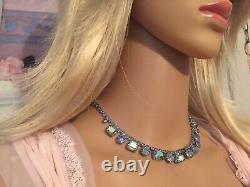 Vintage Weiss Signed Blue Aurora Borealis Rhinestone Necklace Choker & Earrings