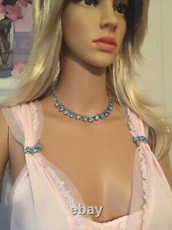 Vintage Weiss Signed Blue Aurora Borealis Rhinestone Necklace Choker & Earrings