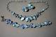 Vintage Weiss Signed Molded Blue Glass Ab Rhinestone Necklace Bracelet Earrings