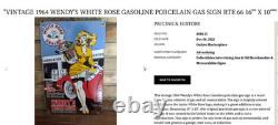 Vintage Wendy White Rose Woman Convertible 16 Porcelain Metal Gasoline Oil Sign