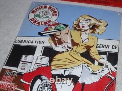 Vintage Wendy White Rose Woman Convertible 16 Porcelain Metal Gasoline Oil Sign