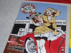 Vintage Wendy White Rose Woman Convertible 16 Porcelain Metal Gasoline Oil Sign