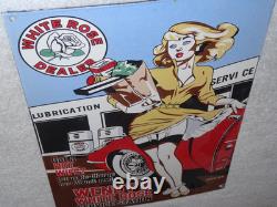 Vintage Wendy White Rose Woman Convertible 16 Porcelain Metal Gasoline Oil Sign