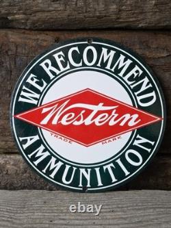 Vintage Western Ammunition Porcelain Sign Shotgun Shells Gun Ammo Hunting 8