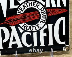 Vintage Western Pacific Porcelain Sign Gas Station Motor Oil Feather River Route