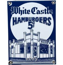 Vintage White Castle Porcelain Sign Fast Food Gas Station Pepsi Dew Mcdonalds