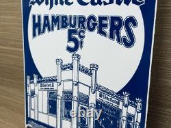 Vintage White Castle Porcelain Sign Fast Food Gas Station Pepsi Dew Mcdonalds