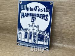 Vintage White Castle Porcelain Sign Fast Food Gas Station Pepsi Dew Mcdonalds