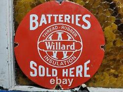 Vintage Willard Sign Old Insulated Batteries Sold Here Auto Parts Porcelain Sign