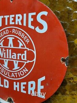 Vintage Willard Sign Old Insulated Batteries Sold Here Auto Parts Porcelain Sign
