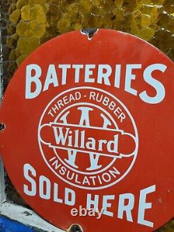 Vintage Willard Sign Old Insulated Batteries Sold Here Auto Parts Porcelain Sign
