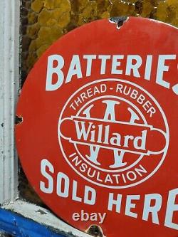 Vintage Willard Sign Old Insulated Batteries Sold Here Auto Parts Porcelain Sign