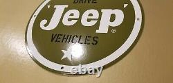 Vintage Willy's Jeep Porcelain Gas Auto Sales & Service Dealership 11 3/4 Sign