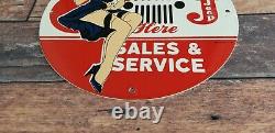 Vintage Willy's Jeep Porcelain Gas Automobile 4 Wd Service Here Sales Pump Sign