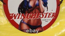 Vintage Wincheste Guns Shotgun Pistol Sniper Pinup Girl Porcelain Enamel Sign