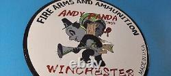 Vintage Winchester Porcelain Andy Panda Rifle Dealer Gun Shells Gas Pump Sign