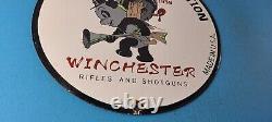 Vintage Winchester Porcelain Andy Panda Rifle Dealer Gun Shells Gas Pump Sign